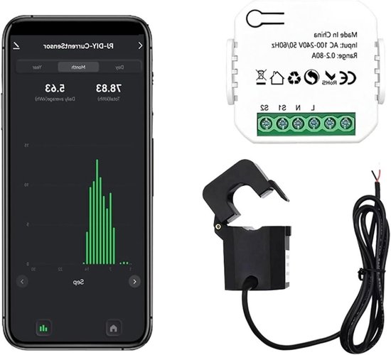 Energieverbrauchsmesser – Stromzähler (kwh) – Energiesparen – Wlan-fähig – 80 Ampere – Weiß