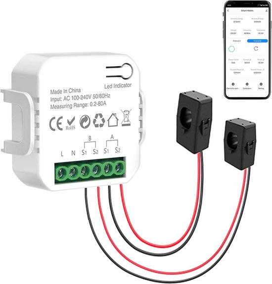 Intelligenter Stromzähler – Energiemonitor – Energieverbrauch – Zweikanalmessung – 80-a-stromzangen