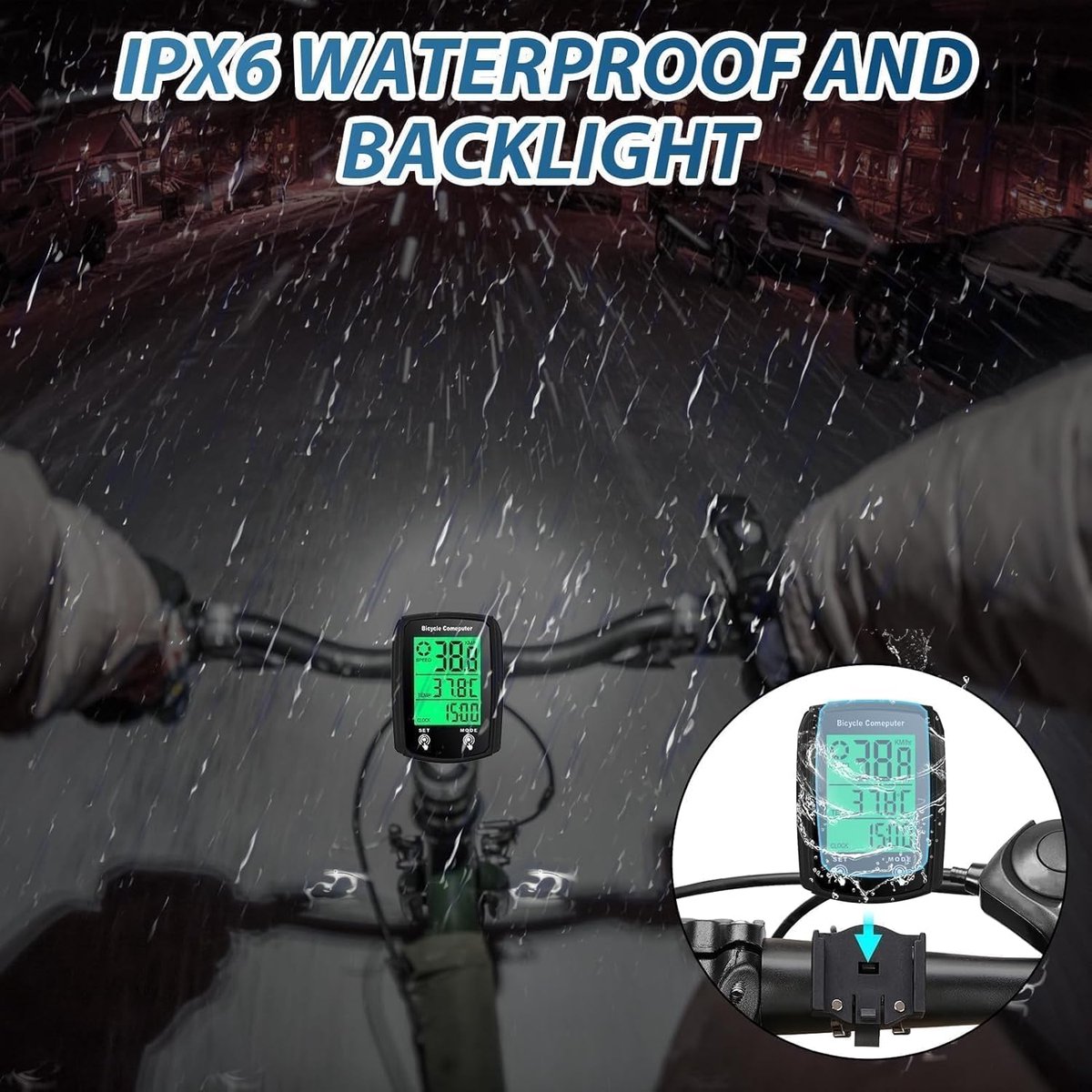 Kabelloser Fahrradcomputer Mit 20 Funktionen, Wasserdicht Nach Ipx6, Fahrradkilometerzähler Mit Lcd-hintergrundbeleuchtung, Einfache Bedienung Dank Großer Tasten Und Übersichtlichem Display.