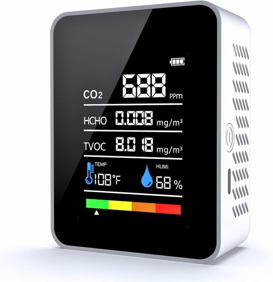 Co₂-messgerät，5-in-1-raumluftqualitätsmessgerät，formaldehydmessgerät，hygrometer Mit Alarm，luftqualitätsmonitor (tvoc/hcho/co₂) Für Zuhause