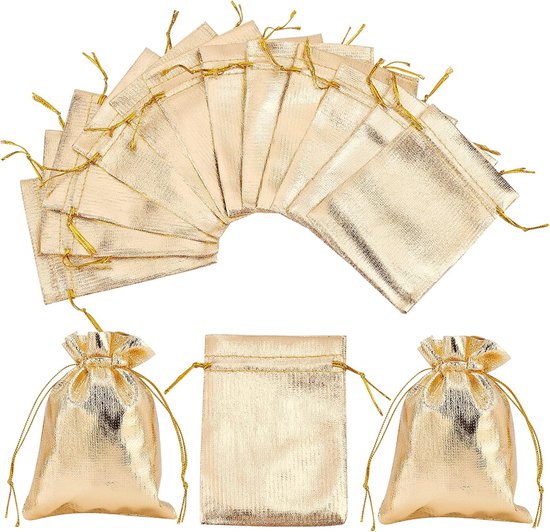 Goldene Organzabeutel – 50er-packung – 9 X 12 Cm – Rechteckig – Ideal Zur Aufbewahrung Von Schmuck, Gastgeschenken Und Bonbonpapier