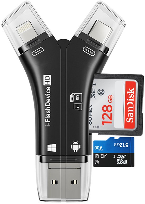 4-in-1 Externer Kartenleser Mit Usb-anschluss Für Micro-sd- Und Tf-karten – Schwarz