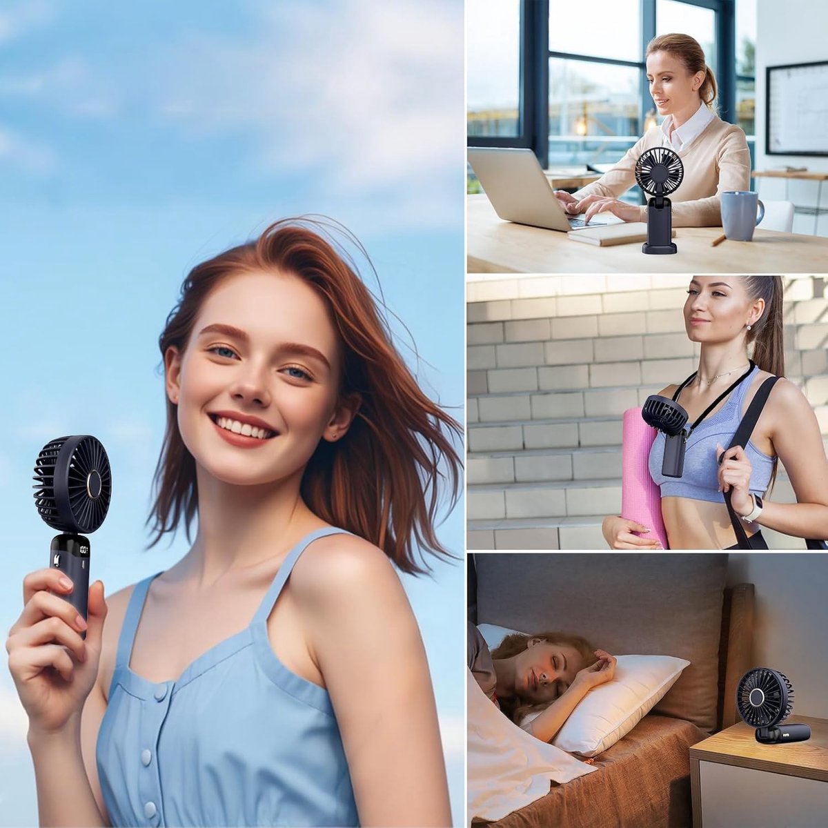 Handventilator – Tragbarer Ventilator – Usb-aufladbar – Wiederaufladbarer Mini-ventilator – 5 Geschwindigkeitsstufen – Led-anzeige – Mit Aromatherapie-funktion – Ideal Für Zuhause Und Reisen (dunkelbl