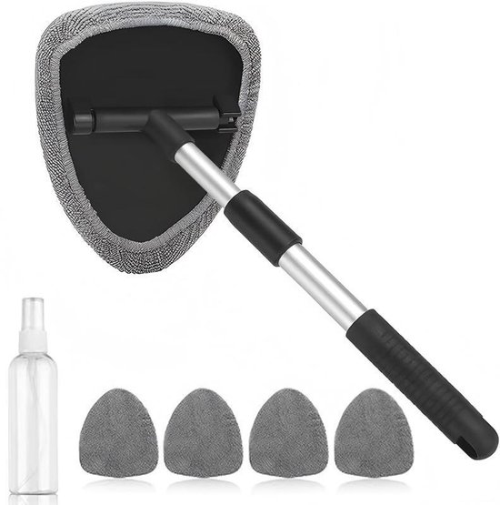 Scheibenwaschflüssigkeit，4 Wiederverwendbare Und Waschbare Mikrofaser-reinigungspads，scheibenwischer Mit Abnehmbarem Griff，grau