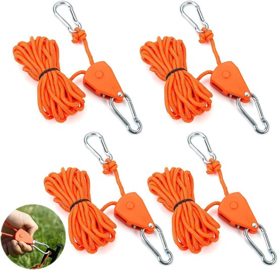 Allecto Plus，abspannleinen-set Mit 4 Stück Und Verstellbarem Kabelspanner，4 Meter，reflektierende Abspannleinen，geeignet Für Zelte Und Sonnensegel