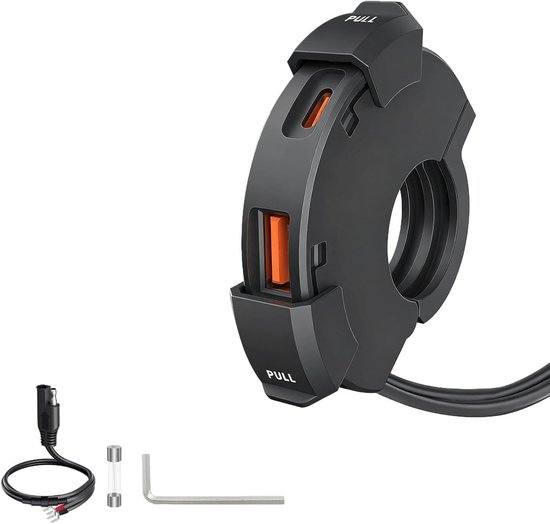 30-w-motorrad-usb-ladegerät，2 Anschlüsse (qc3.0 18 W + Pd3.0 30 W)，ip65，12，24 V Usb-c-anschluss，kompatibel Mit Smartphone/gps/kamera