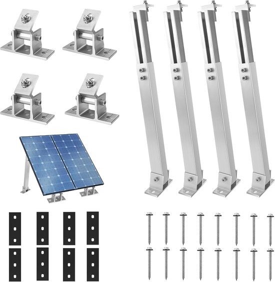 Montagehalterung Für Solarmodule, Flachdach 15°-30°, Aluminium, 36-70 Cm, 2er-set, Geeignet Für Wohnmobile, Boote Und Dächer
