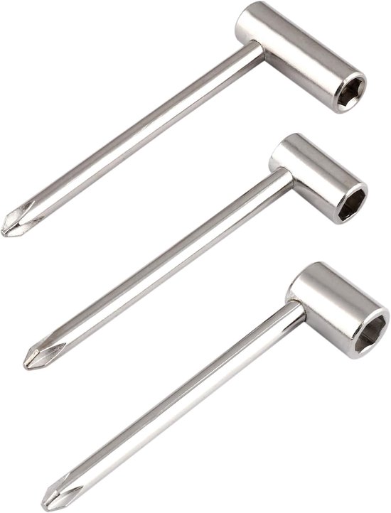 Gitarrenhalsschlüssel, 3-teilig, 7 Mm/8 Mm/6,35 Mm, Werkzeug Zur Gitarrenhalsjustierung Für Wartungszwecke (silber 6,35 Mm + 7 Mm + 8 Mm, Drei Sets)