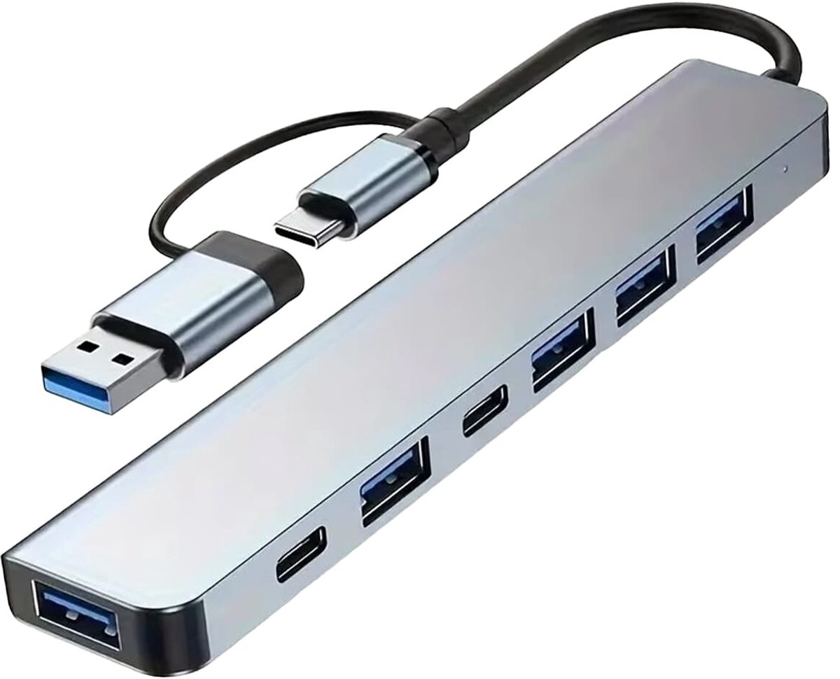 Usb-c-hub – Usb-splitter – 7-in-1 – 5x Usb-a 3.0 – 2x Usb-c – Grau