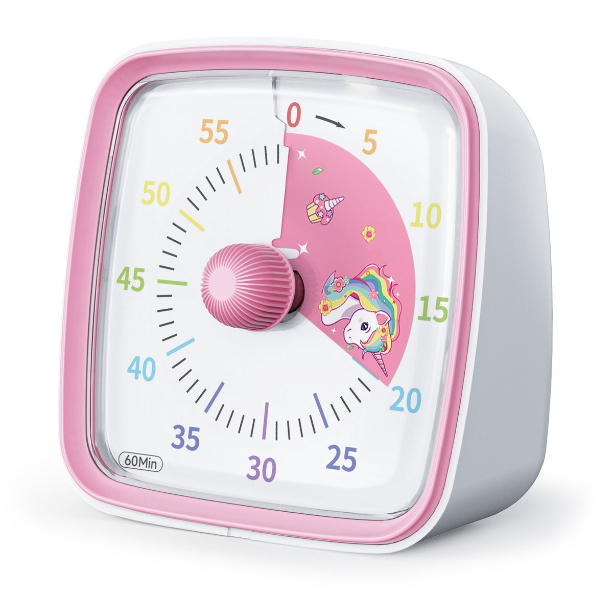 Einhorn-timer – Zeitschaltuhr – Küchentimer – Wecker – Timer Mit Nachtlicht – 60-minuten-timer Mit Visueller Anzeige – Lerntimer – Rosa