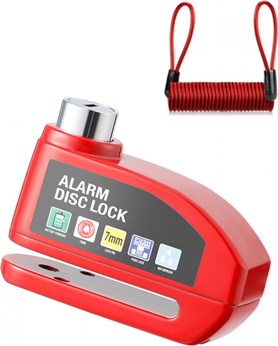 Scheibenbremsschloss Mit Alarm – Scheibenbremsschloss Mit Alarm – Mit Erinnerungskabel – 7 Mm – Motorradschloss – Rollerschloss