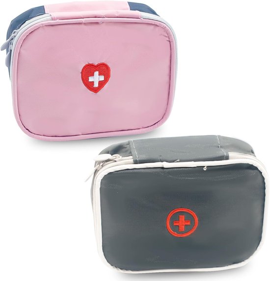 2er-pack Medikamentenbeutel，oxford-gewebe，komfortable Notfall-medizintasche，tragbarer Kleiner Medikamentenhalter，schule (rosa，grau)
