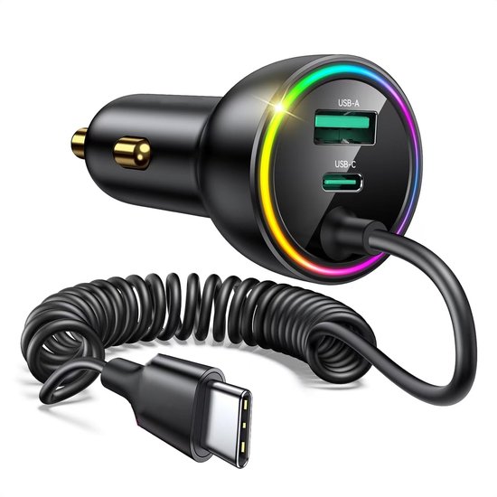 36-w-zigarettenanzünder-usb-c-adapter，[dual-chip] 3-port-schnellladegerät Mit 36 W Pd 3.0 & Qc 3.0 Und Usb-c-schnellladekabel