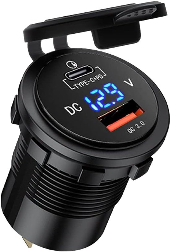 Usb-ladegerät Und 45-w-pd- + 18-w-qc3.0-kfz-ladebuchse, 12 V/24 V Usb-c, Wasserdicht, Mit Led-voltmeteranzeige Für Motorrad, Auto Und Boot