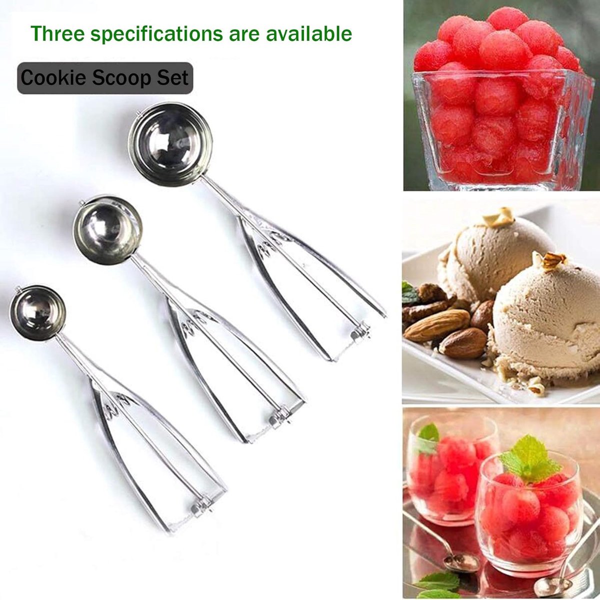 3-teilig – Eisportionierer Aus Edelstahl – Eisportionierer-set – Multifunktionaler Eisportionierer Aus Edelstahl – Rührlöffel (4 Cm + 5 Cm + 6 Cm) – Mit Schneebesen – Groß/mittel/klein – Für Küche, Fa