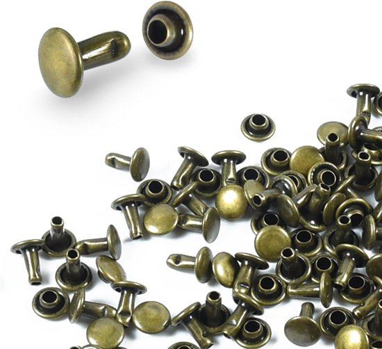 200 Ledernieten – 6 Mm Doppelkappen-rohrnieten Aus Metall (bronze) Für Textilien, Tierhalsbänder, Kleidung, Stiefel, Gürtel Und Bastelarbeiten