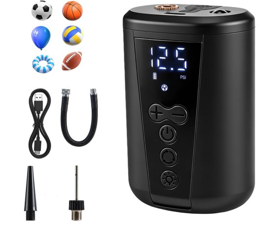 Elektrische Ballpumpe，einstellbar Von 2，15 Psi，led-beleuchtung，tragbare 2000-mah-luftpumpe Für Fußball，basketball Und Volleyball