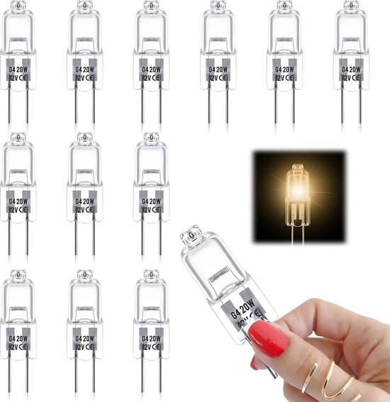 G4-halogenlampe, 20 Watt, 12 Volt, Warmweißes Licht, Dimmbar, 2-polig, Badezimmerleuchte/kronleuchter, 12 Lampen