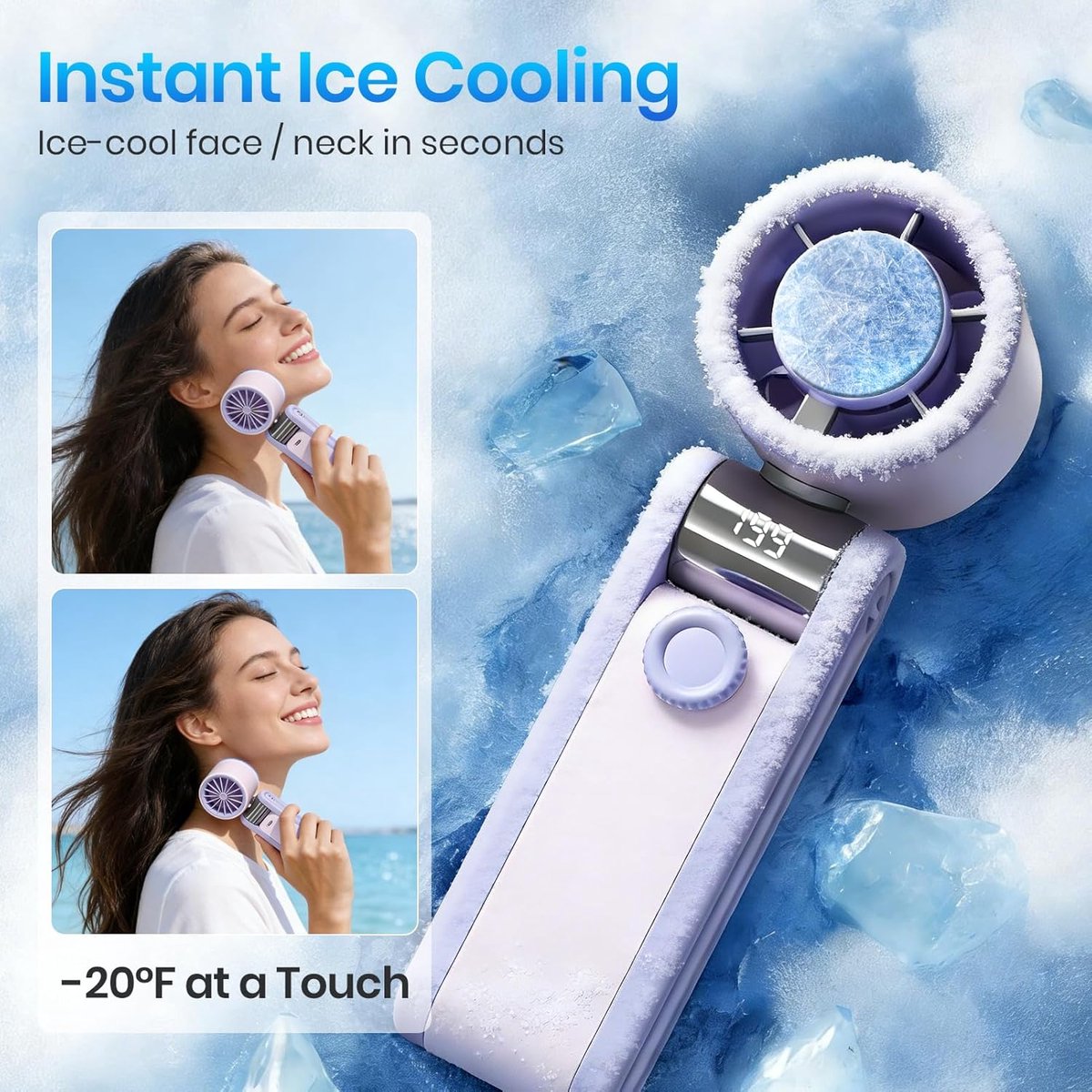 3-in-1 Mini-ventilator – Handventilator – Usb-ventilator – Nackenventilator – Eiskalte Kühlfunktion – 199 Geschwindigkeitsstufen – 3600-mah-akku – Tragbarer Ventilator Für Reisen, Zuhause Und Büro – 5