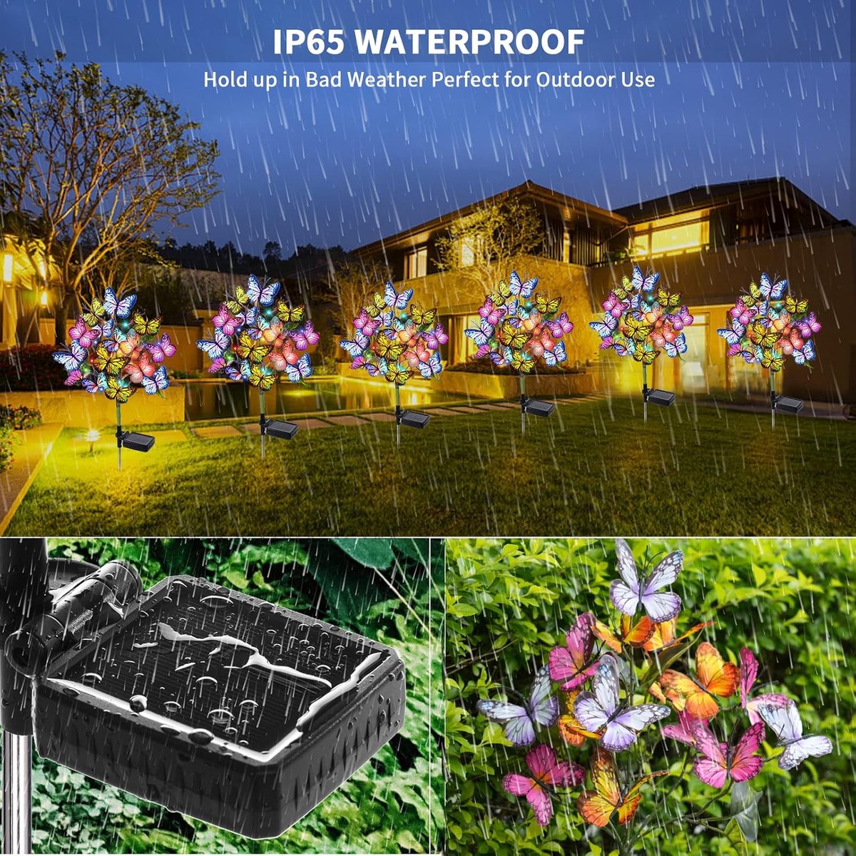 Stück Solar-gartenleuchten, Wasserdicht, Dekorativ Für Den Außenbereich - 44 Leds - 34 Schmetterlings- Und Blumenmotive - Für Garten, Terrasse Und Rasen
