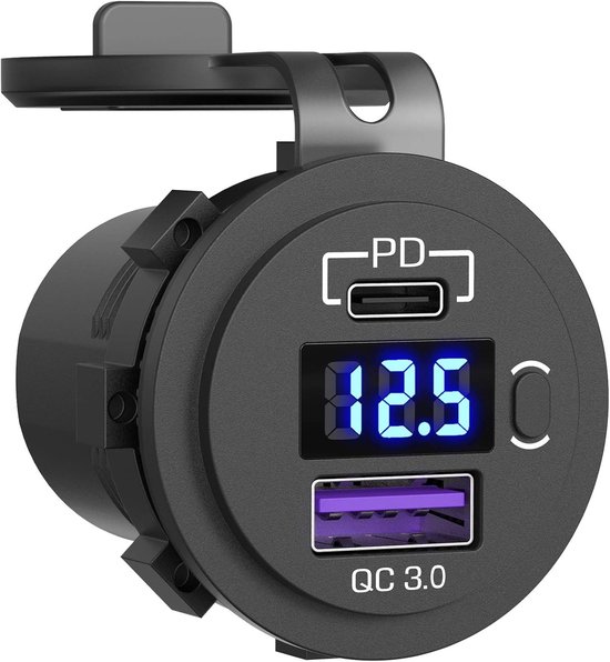 48-w-usb-c-kfz-ladegerät Zur Unterputzmontage，qidoe 12v/24v Dual-usb-ladegerät Pd3.0 Und Qc3.0 Mit Led-digitalvoltmeter Und Schalter