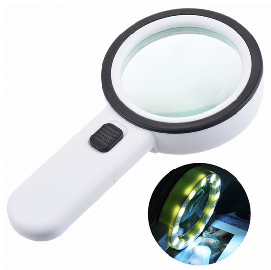 Beleuchtete Lupe – Vergrößerungsglas – Lupe – 30-fache Beleuchtete Großlupe – Abs – Weiß