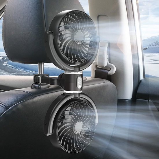 Autolüfter，12-v-autolüfter，360° Drehbarer Usb-lüfter Mit Zwei Köpfen，3-stufig Einstellbar，tragbarer Autolüfter Für Die Rückbank
