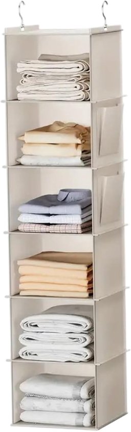 Hängender Organizer – Kleiderschrank-organizer – Kleideraufbewahrung – Seitentaschen – 6 Ablagen – Beige