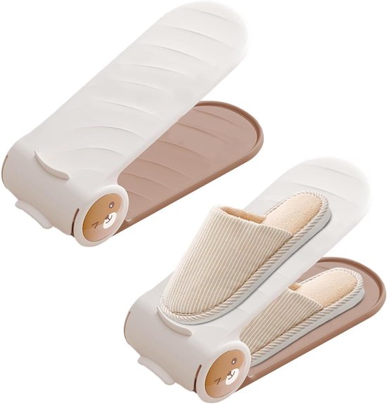 Schuhaufbewahrung – Schuhstapel – Platzsparend – Doppellagig – 2-teilig – Beige