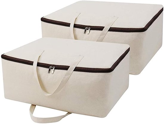 2er-set Aufbewahrungsbeutel Aus Weichem Naturbaumwoll-canvas Mit Tragegriffen Und 3-wege-reißverschluss, Ideal Für Kleidung, Bettdecken, Kissen, Kleiderschrank Und Andere Aufbewahrungslösungen, Beige