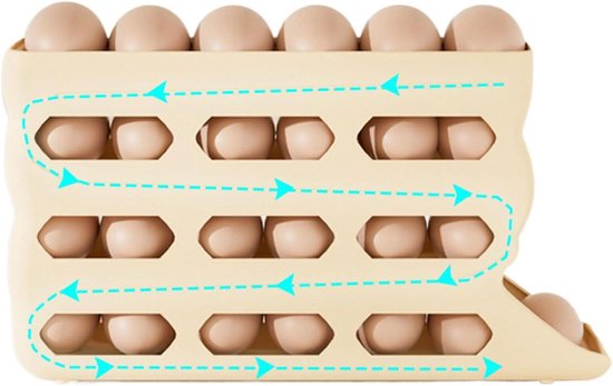 Eierablage Für Den Kühlschrank – Eierhalter – Küchenorganizer – Automatischer Rollmechanismus – 30 Eier – Beige