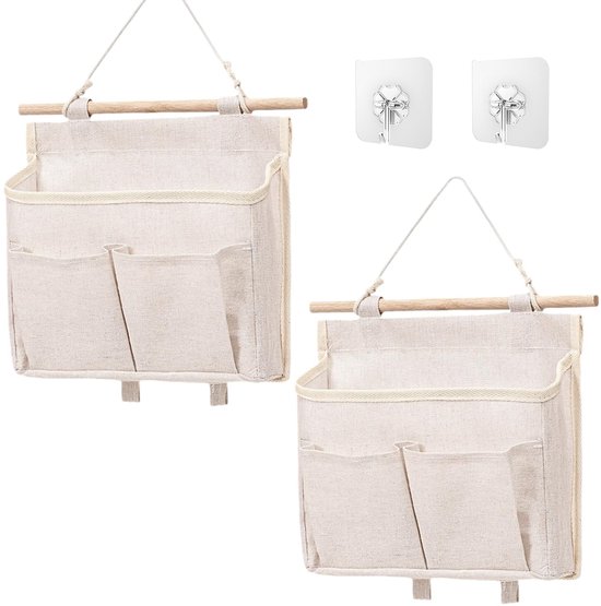 Dailygoods – Hängende Aufbewahrungstasche – 2 Stück – Baumwolle/leinen – Faltbar – Wandmontage – Maße: 27 X 25 X 6 Cm – Beige – Wandorganizer