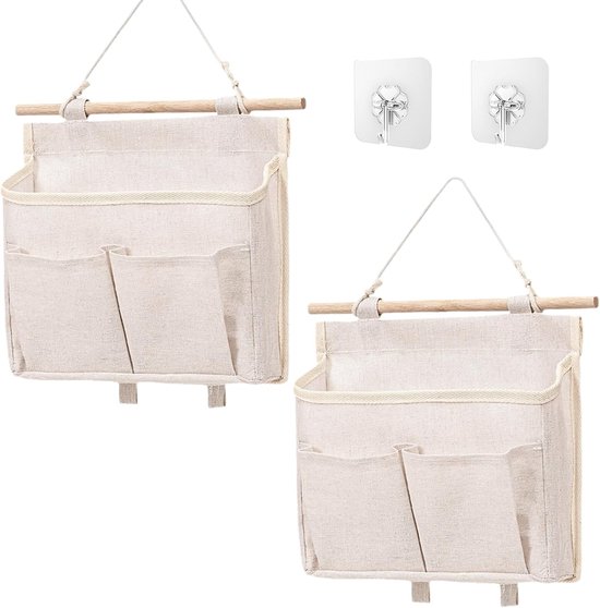 2-teiliges Hängeregal, Wandaufbewahrungstasche Mit Leinenstofffach, Faltbarer Wandorganizer, Hängetasche Für Schlafzimmer, Küche (beige)