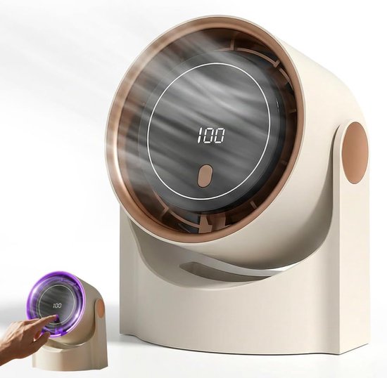 Wiederaufladbarer，blattloser Usb-ventilator，100 Windstufen Mit Digitalanzeige，leiser Tischventilator，12 Stunden Akkulaufzeit，beige
