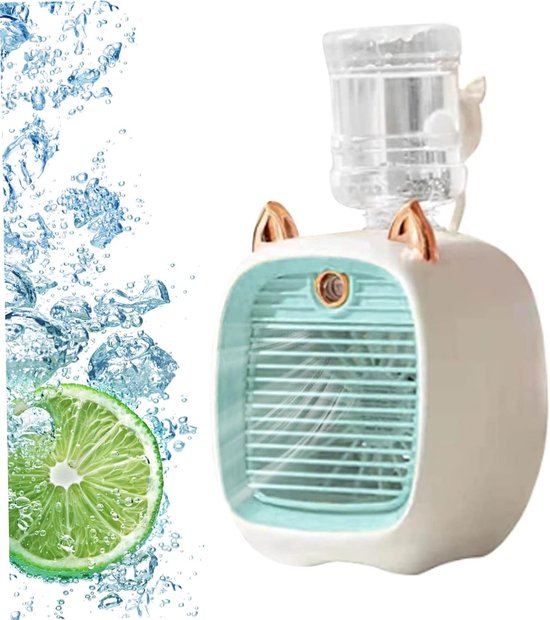 Mini-ventilator，usb，schlafzimmer Und Sommer，tragbarer 3-in-1-tischventilator Mit Luftkühlung，luftbefeuchter Und Led，3 Geschwindigkeitsstufen，blau