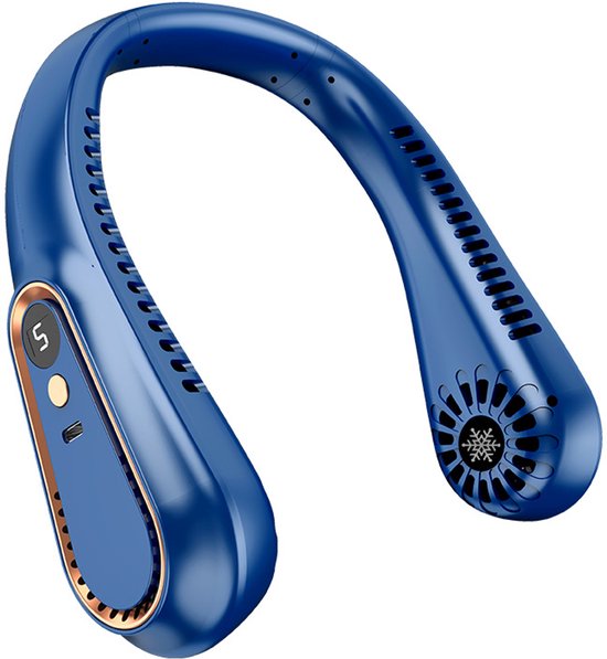 Tragbarer Nackenventilator，usb-aufladbarer Persönlicher Ventilator，kabellose Kühlung Ohne Rotorblätter，die Kalte Luft Ausstoßen，blau