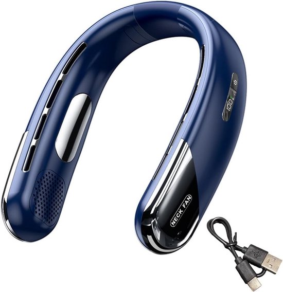 Wiederaufladbarer, Tragbarer Nackenventilator – 3000 Mah Kapazität, Blattloser Ventilator, Blauer Kühlventilator