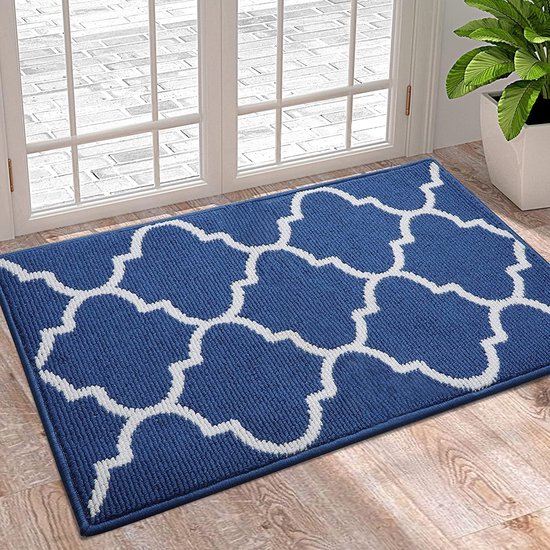 Rutschfeste, Waschbare Schmutzfangmatte Für Den Außenbereich, Leicht Zu Reinigen, 60 X 90 Cm, Blaues Geometrisches Muster