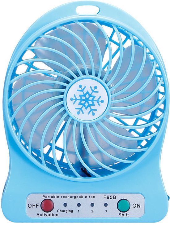 Tragbarer，wiederaufladbarer Tischventilator Mit Led-licht，usb-ladefunktion，3 Geschwindigkeitsstufen，led-beleuchtungsfunktion，blau