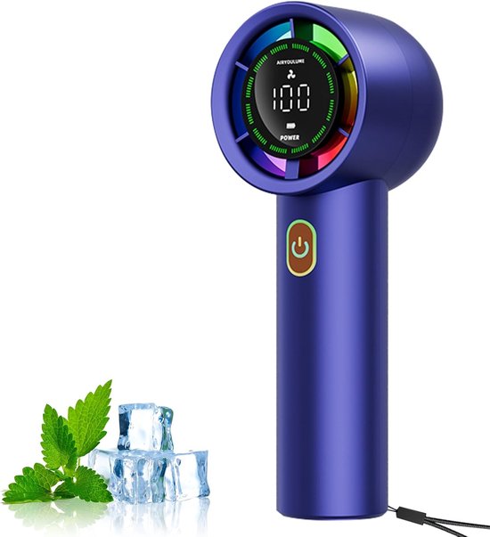 Handventilator Mit 100 Geschwindigkeitsstufen – 3000-mah-akku – Lcd-display – Leise – Led-beleuchtung – Blau