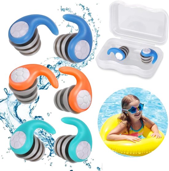 Paar，weiches Silikon，wasserdicht，ohrstöpsel Zum Schwimmen (4，12 Jahre)，weiche Silikon-ohrstöpsel，geeignet Zum Schwimmen，blau，orange