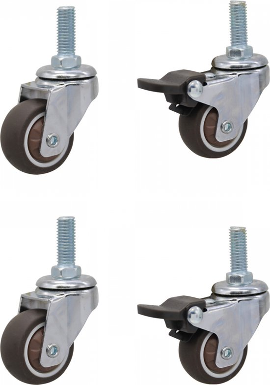 4-rädrige Gleitrollen Mit Schrauben，durchmesser 50 Mm，stahl Und Kunststoff，braun，4er-pack，gummierte Rollen Für Möbel