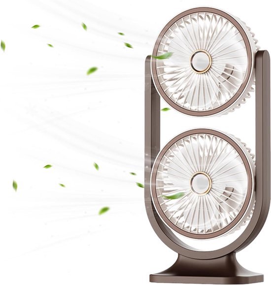 Tischventilator，kabelloser Tischventilator，wiederaufladbarer Tischventilator，schreibtischventilator，mit 5 Geschwindigkeitsstufen，braun