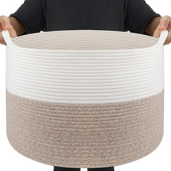 Faltbarer Wäschekorb，großer Wäschekorb Für Kleidung Und Bettwäsche，deckenkorb Ø 55 X H 35 Cm，68 L，spielzeugkorb Fürs Kinderzimmer，weiß Und Braun
