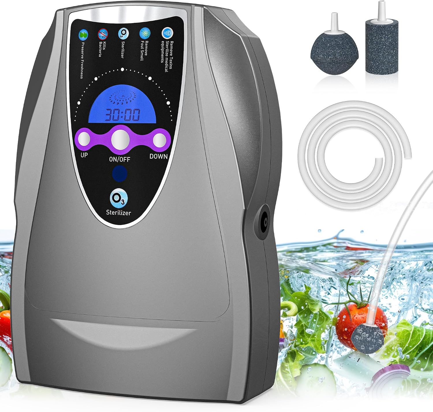 Ozongerät, 1000 Mg/h Multifunktionales Ozongerät Zur Reinigung Von Luft, Wasser, Obst, Gemüse, Zahnbürsten Und Aquarien – Dunkelgrau