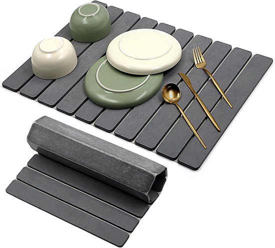 Abtropfmatte Für Geschirr – Küchenmatte – Trockenarbeiten – Schnell Absorbierend – 60 X 40 Cm – Dunkelgrau