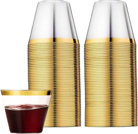 60 Stück Goldgeränderte Kunststoffbecher，270 Ml，wiederverwendbare Trinkbecher，elegante Partygläser Für Champagner，89 X 71 Cm