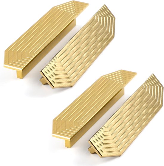 Goldene Schrankgriffe, Gebürstetes Messing, Moderne Schubladengriffe, Schubladenknöpfe Für Schminktische (4 Stück - 5,7 Zoll Polygon)