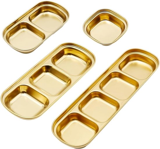 4 Saucenschalen Aus Edelstahl, Unterteilte Dip-schale Für Kräuter-sojasauce, Ketchup-schälchen, Gold