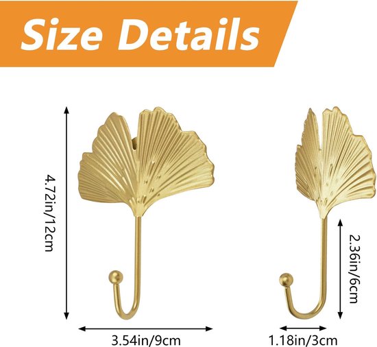 4 Stück，dekorative Blattförmige Eisenhaken，wandhaken In Ginkgoblattform，wandmontierbare Kleiderhaken，schlafzimmer Und Landhaus (gold)